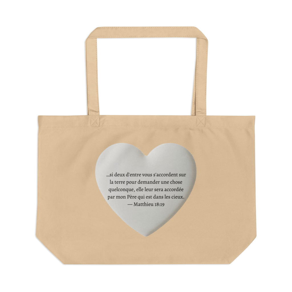 Sac fourre-tout Christian Heart avec Matthieu 18:19 Écriture - Grand fourre-tout d'épicerie et d'église en toile écologique