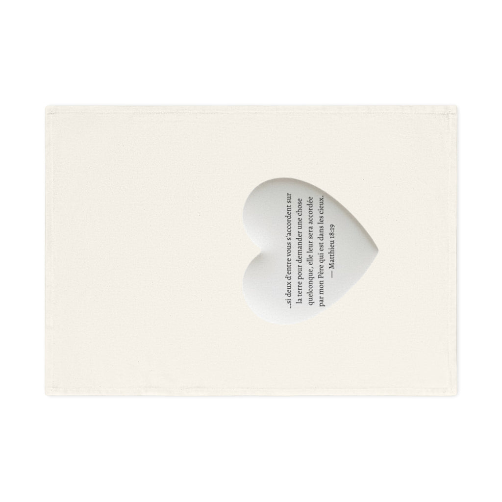 Cotton Tea Towel — Heart Bible Verse (Matthieu 18:19) French Scripture Kitchen Towel