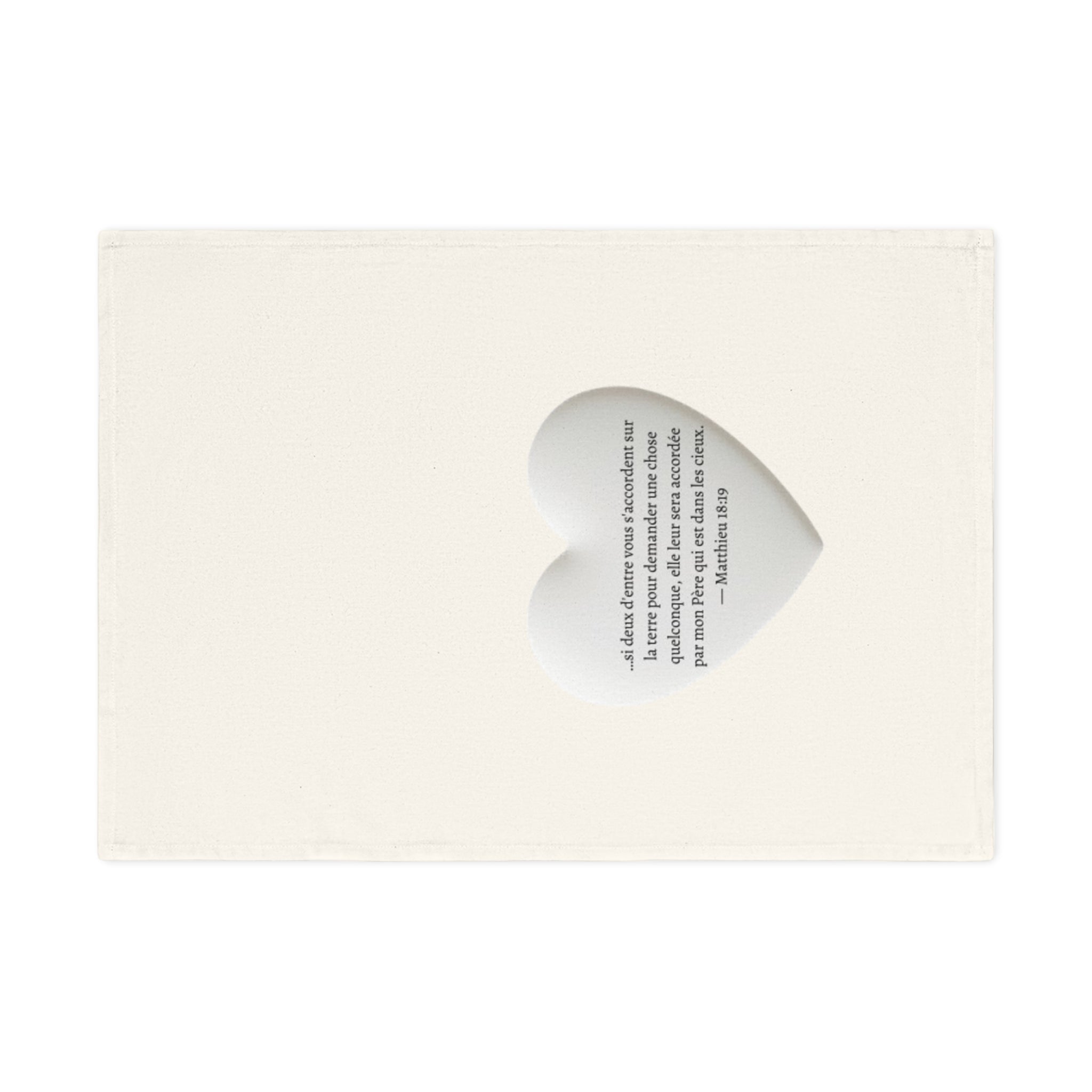 Cotton Tea Towel — Heart Bible Verse (Matthieu 18:19) French Scripture Kitchen Towel