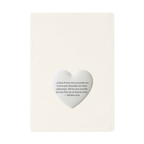 Cotton Tea Towel — Heart Bible Verse (Matthieu 18:19) French Scripture Kitchen Towel